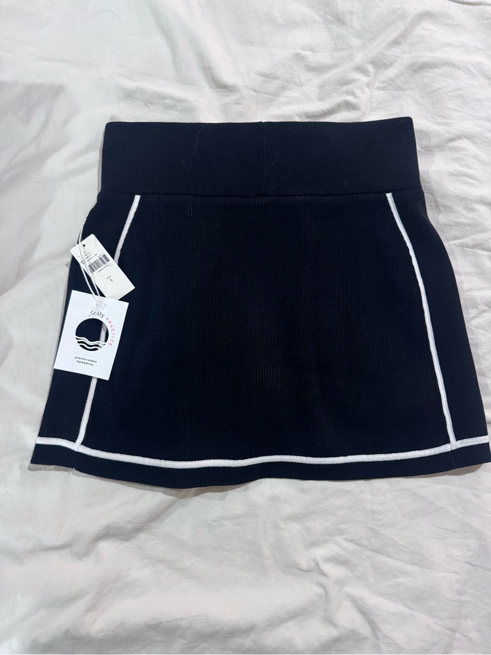Navy Mini Skirt with White Piping - Modern High Waist